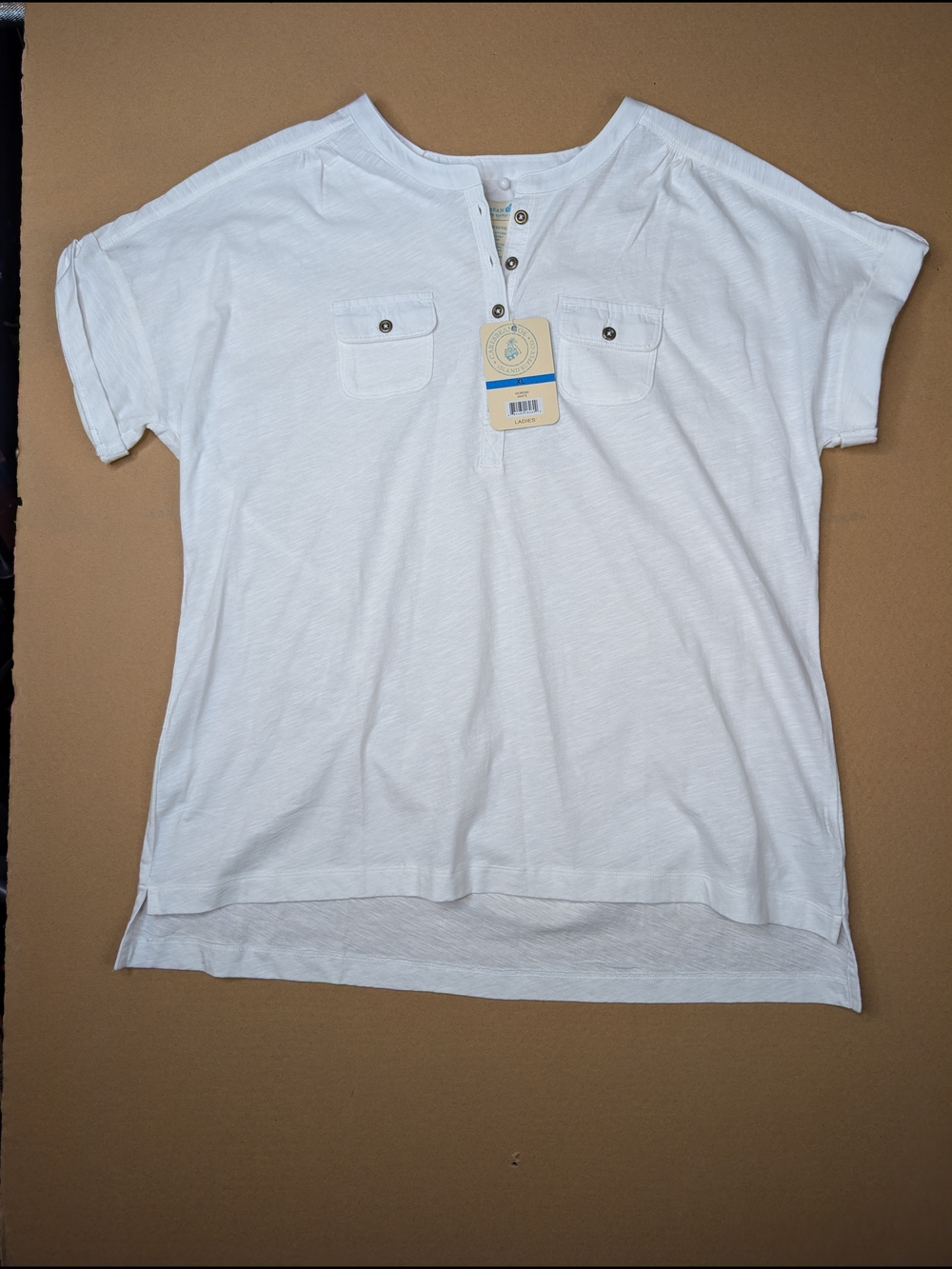 Caribbean Joe White Short-Sleeve Henley Top XL